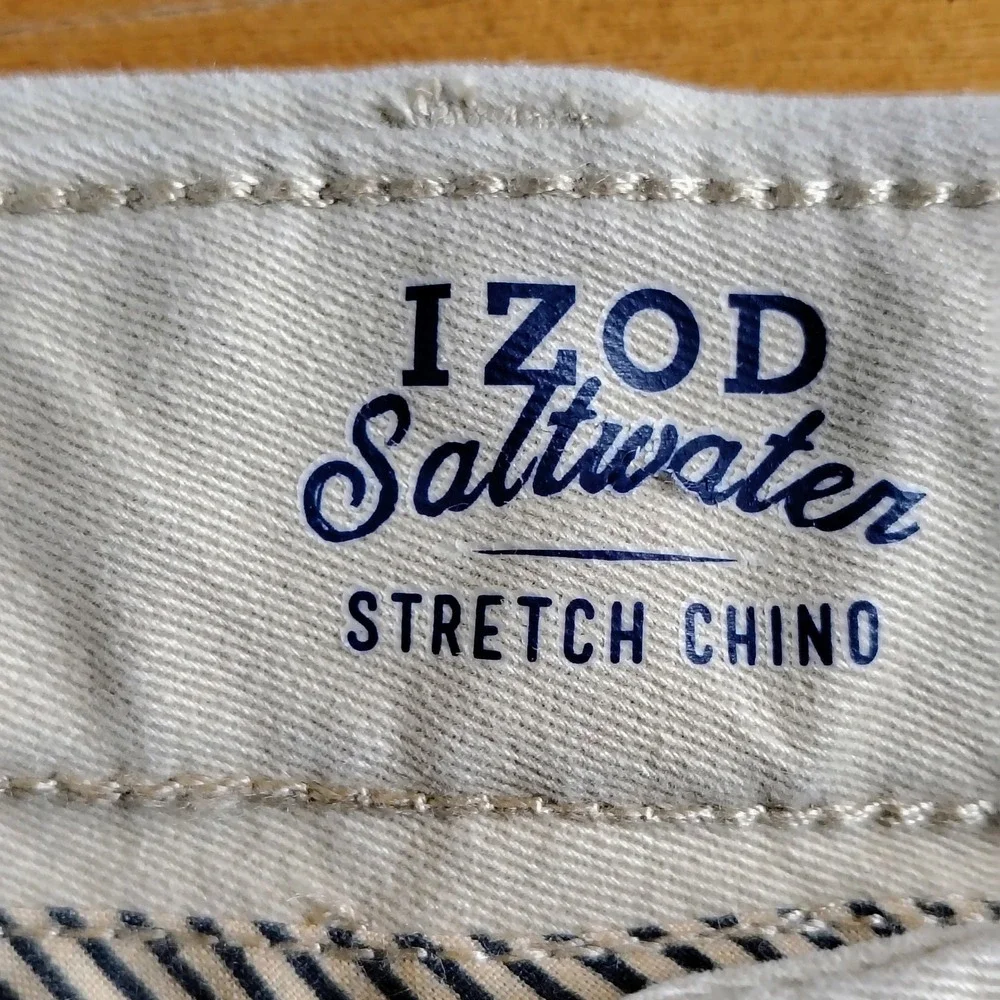 IZOD Saltwater Slim Fit Stretch Chino Pants Mens 36x34 Khaki Tan Cotton Blend
